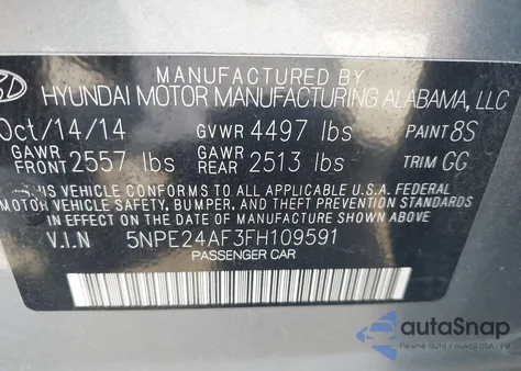 2015 Hyundai Sonata Se из США, поврежденный, VIN 5NPE24AF3FH109591